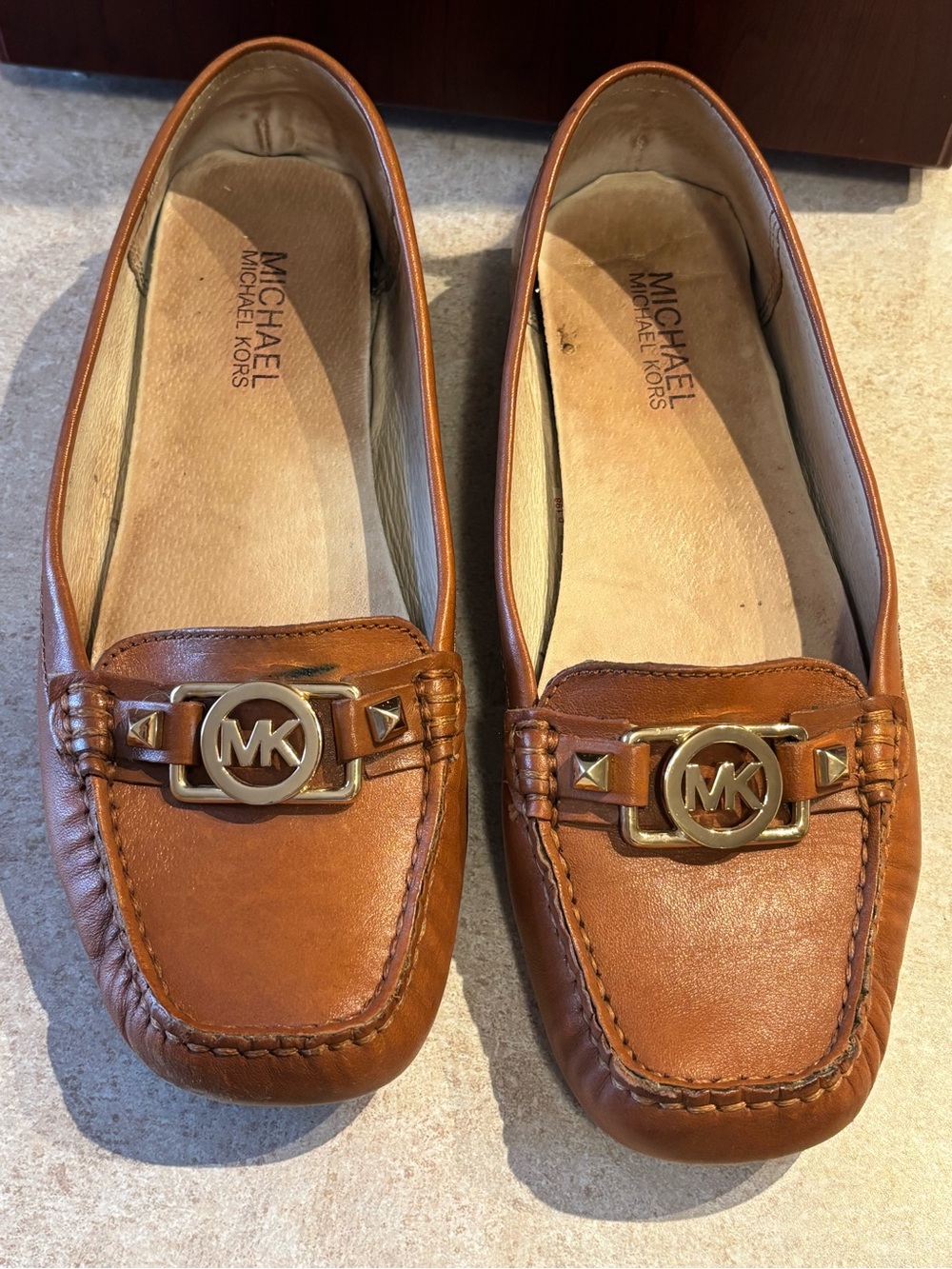 Michael Kors Tan Leather MK Logo Loafers